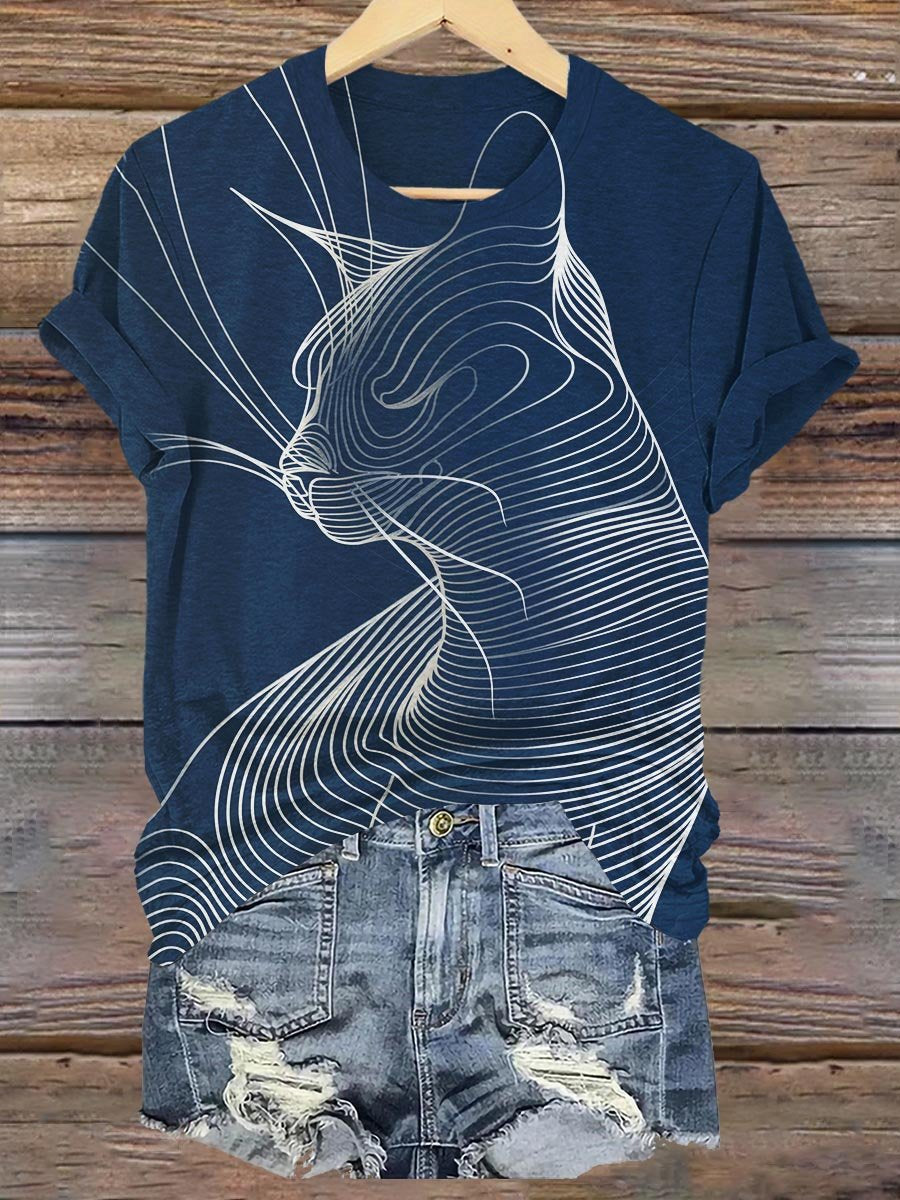 Abstract Geometric Cat Art Print T-shirt