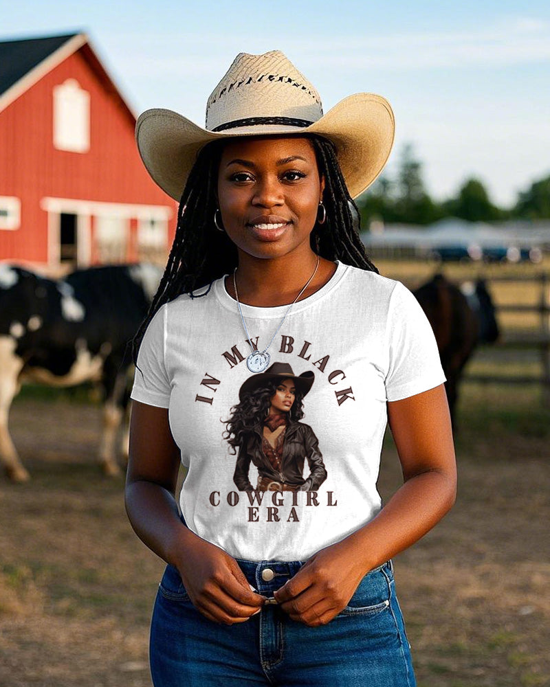 Melanin In My Black Cowgirl Era Crew Neck Short Sleeve Cotton T-shirt