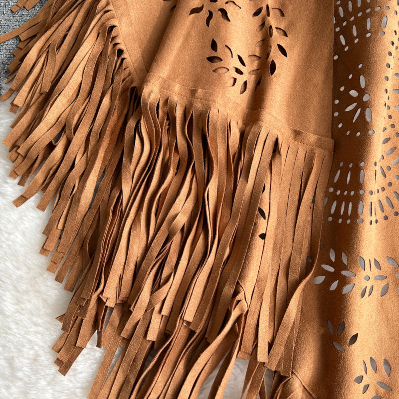 Western Cowboy Suede Hollow Oversized Cape Shawl