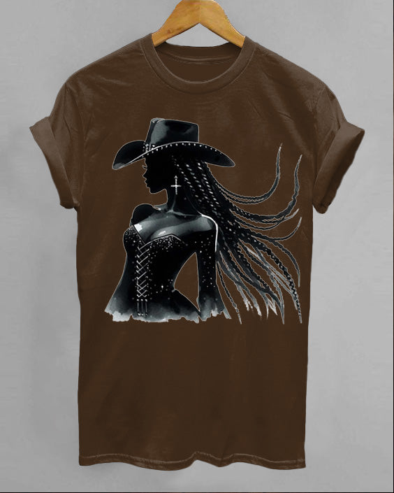 Magic Black CowGirl Crew Neck Short Sleeve Cotton T-shirt