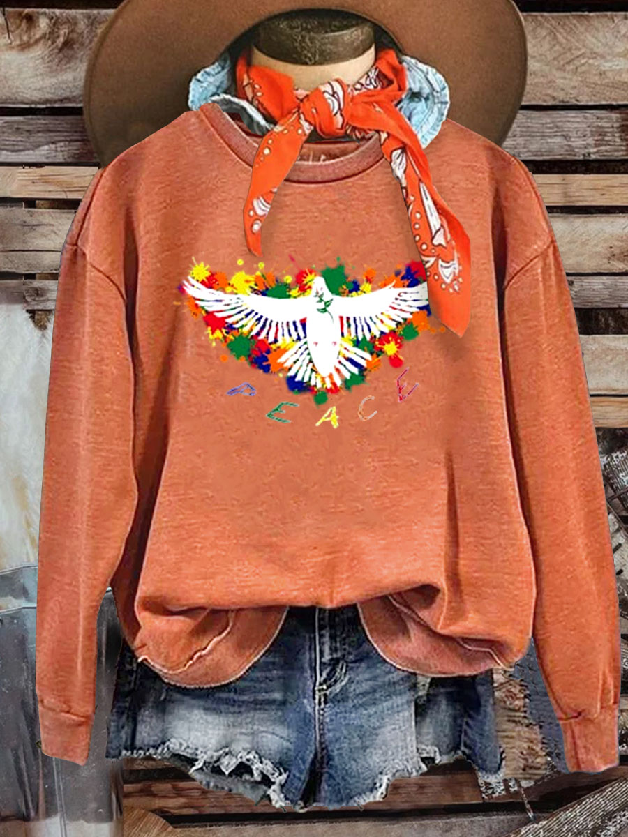 Rainbow Retro Hippie Print Casual Sweatshirt