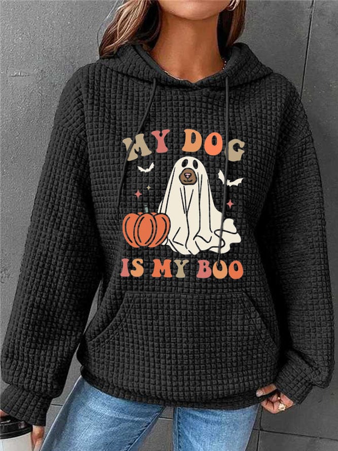 Women's My Dog Is My Boo Halloween Dog Waffle Hooded Sweatshirt