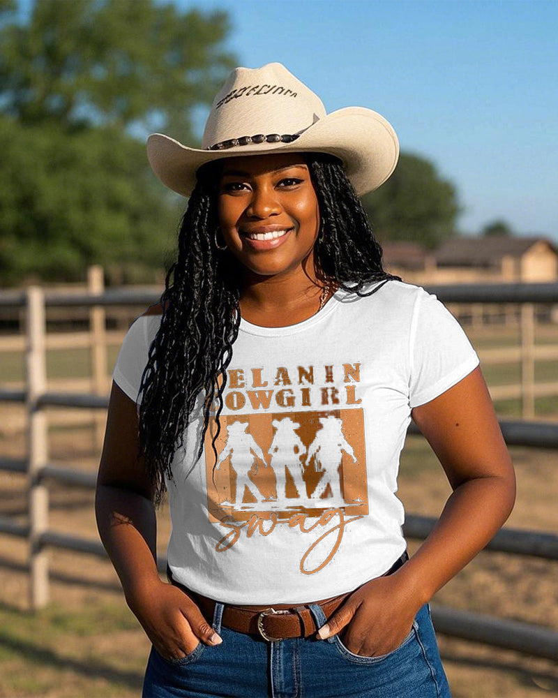 Melanin Cowgirl Swag Crew Neck Short Sleeve Cotton T-shirt