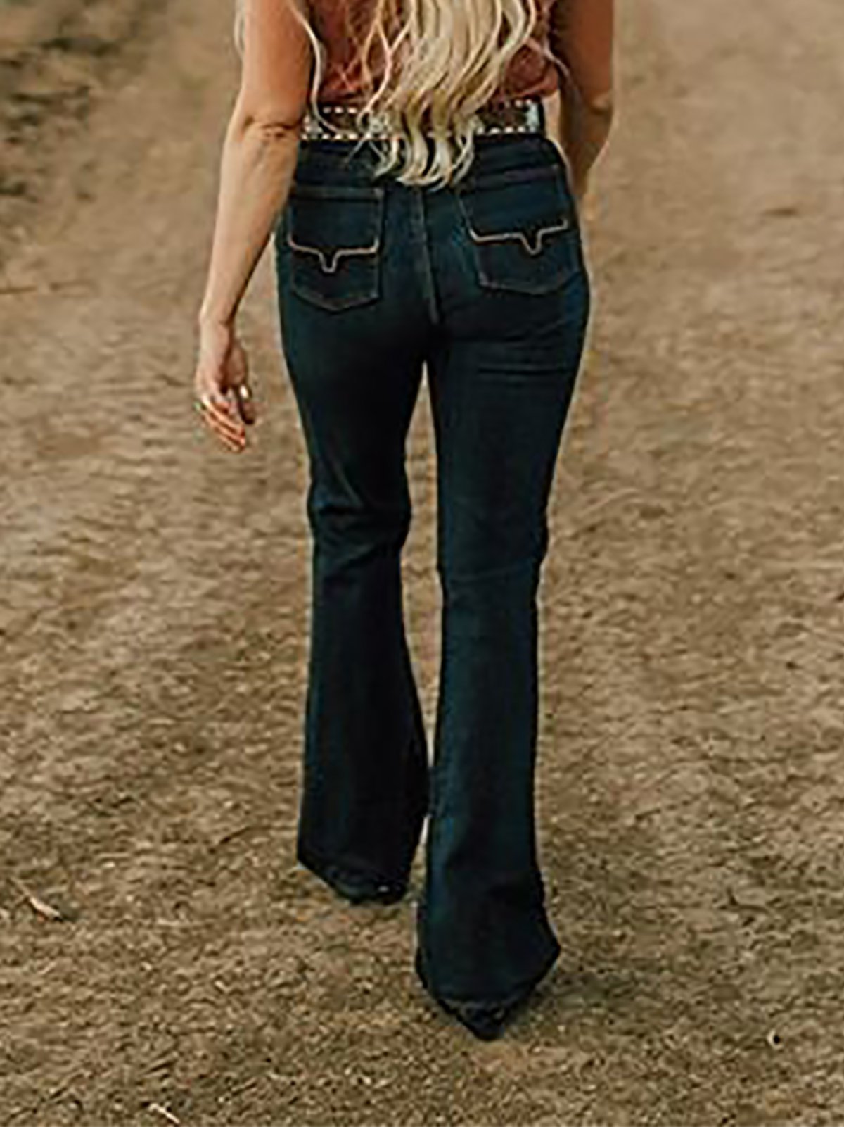 Dark blue western style straight jeans