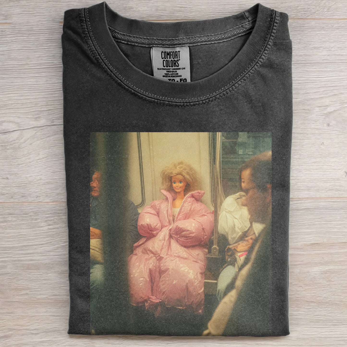 PINK DOWN JACKET BARBIECORE ON THE SUBWAY TEE