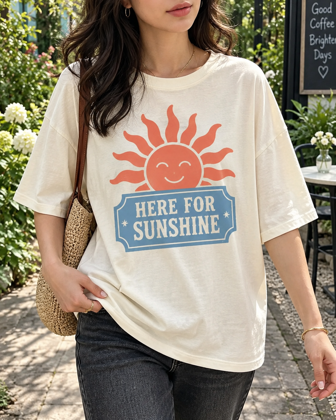 Cream Sun Here For Sunshine Graphic Tee