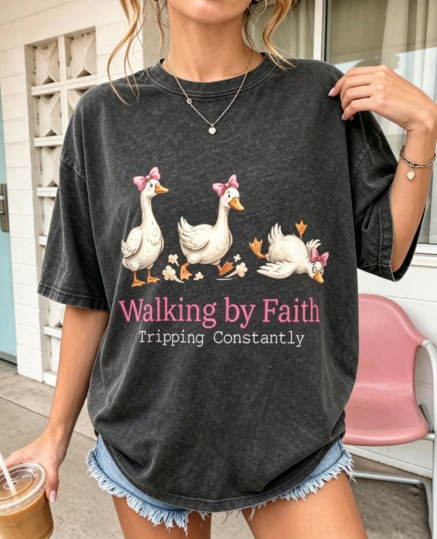 Walking By Faith Tripping Geese Oversized Tee