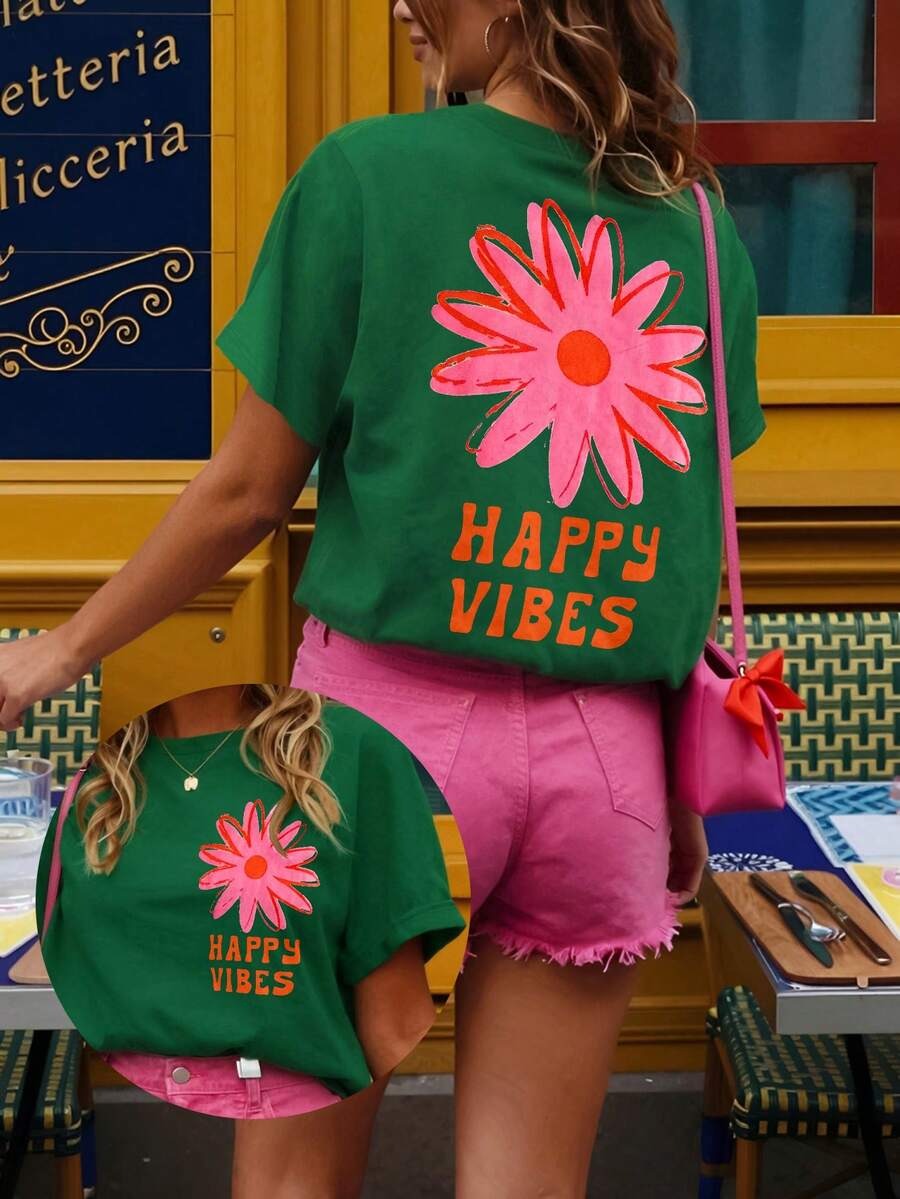 Happy Vibes Flower Graphic T-Shirt