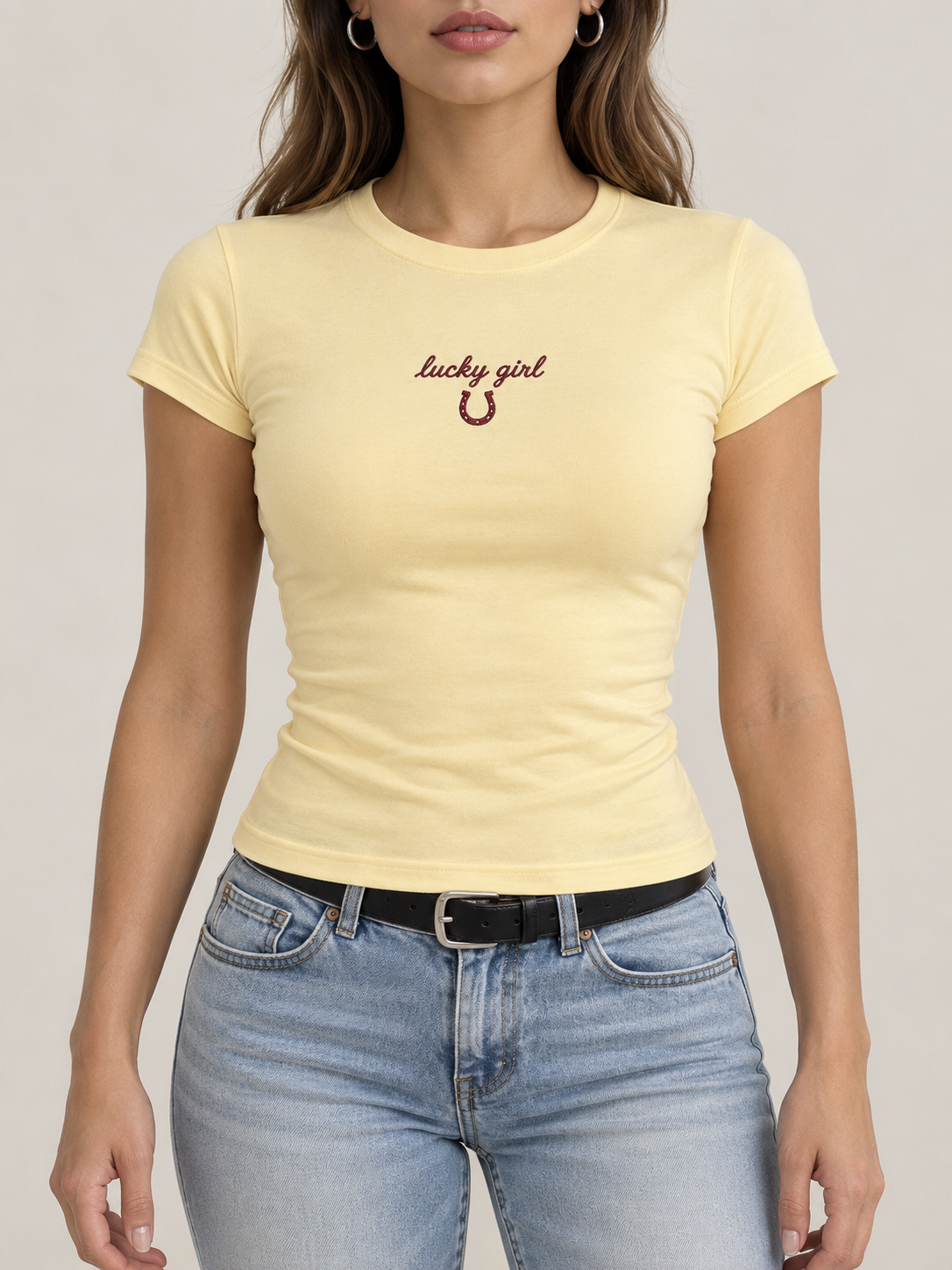 Yellow Lucky Girl Horseshoe Graphic Tee