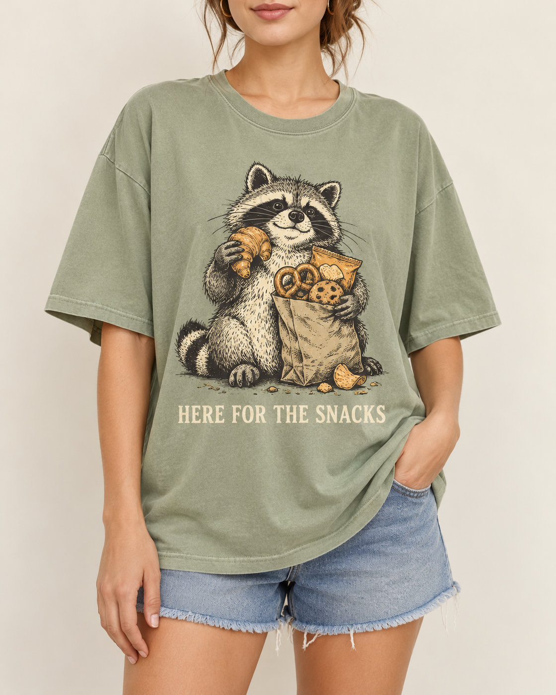 Sage Green Raccoon Snack Graphic Tee