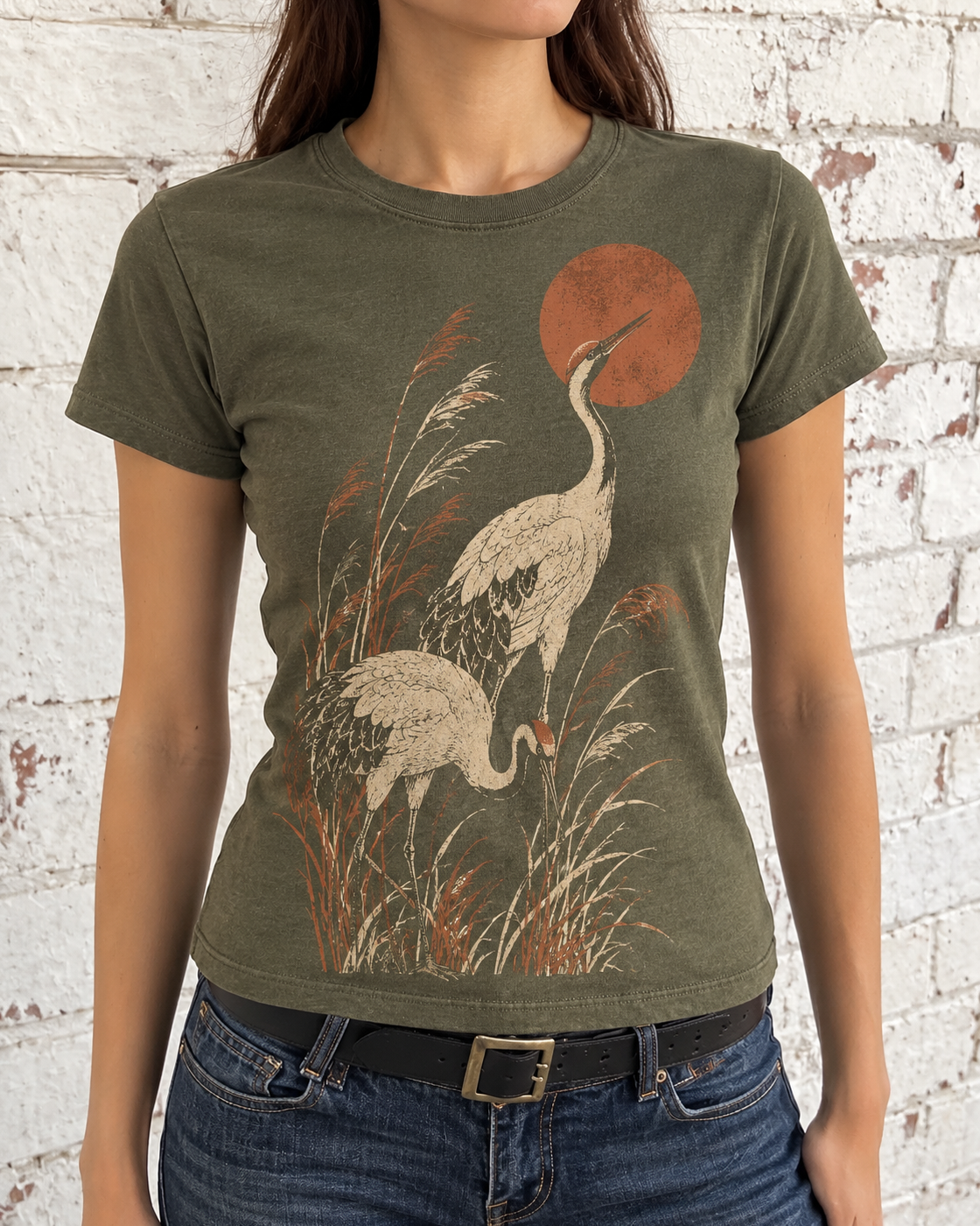 Olive Crane Sunset Graphic Tee