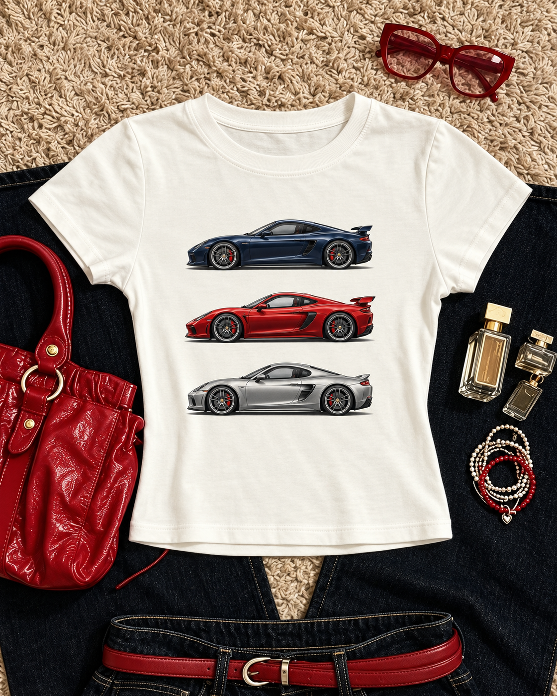 White Sports Car Graphic Baby Tee