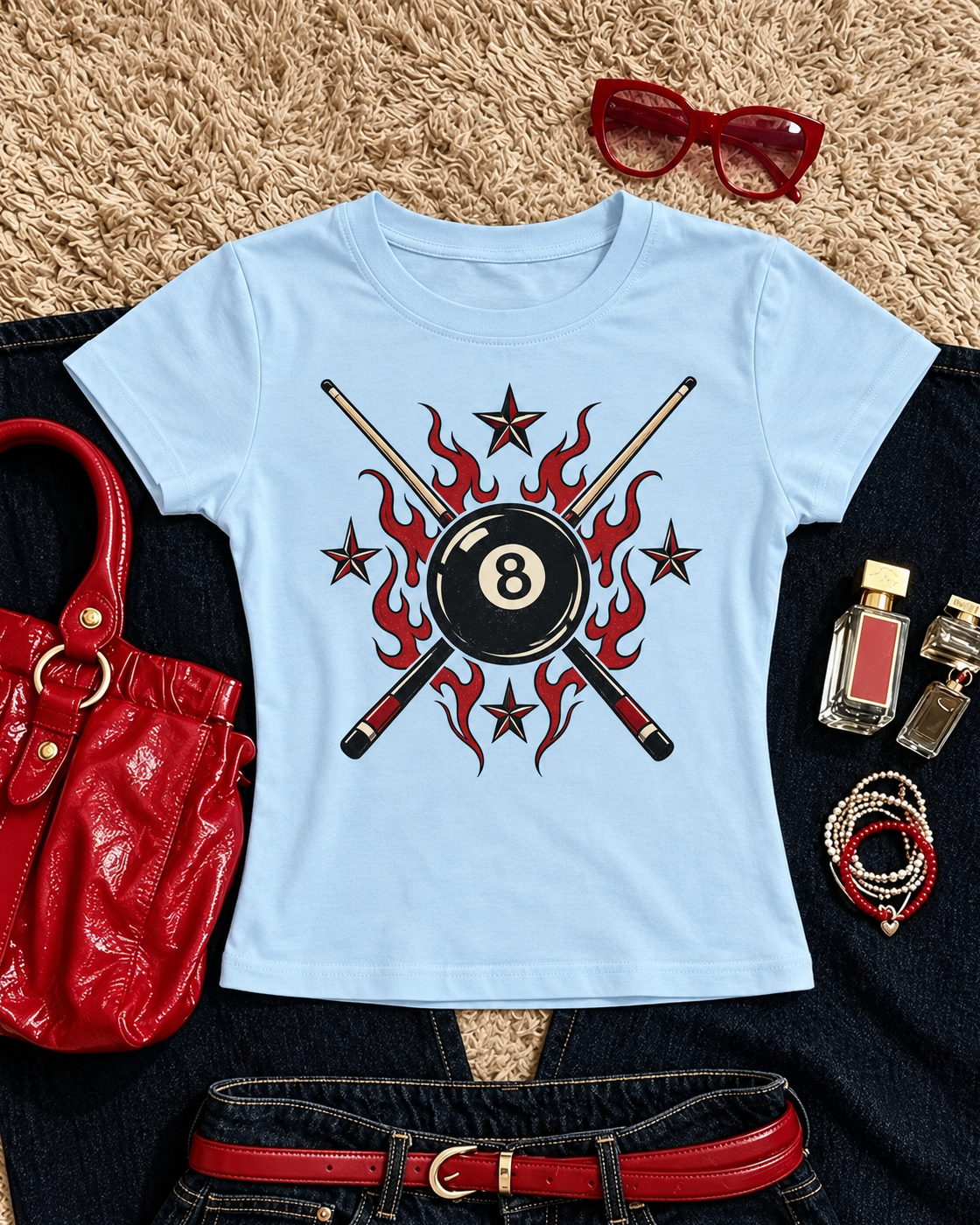 LightBlue Billiard Flame Graphic Baby Tee