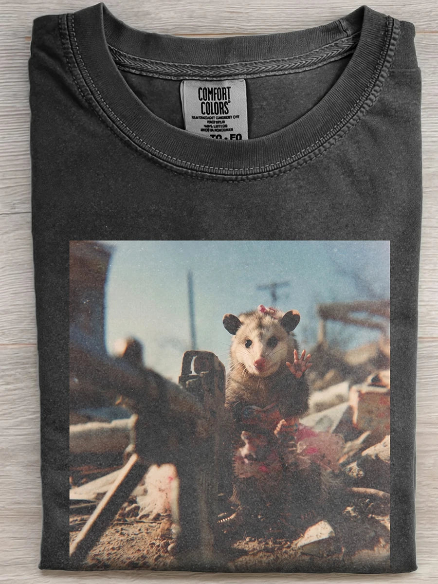 Sniper Possum Fun Pattern Short-Sleeve T-Shirt
