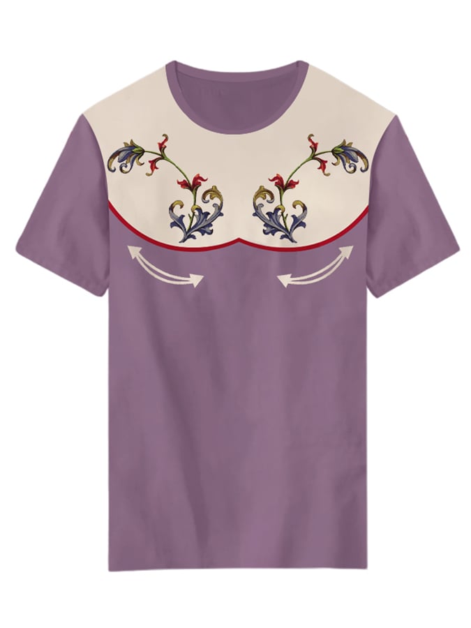 Women's Vintage Flower Pattern Print Crew Neck T-shirt