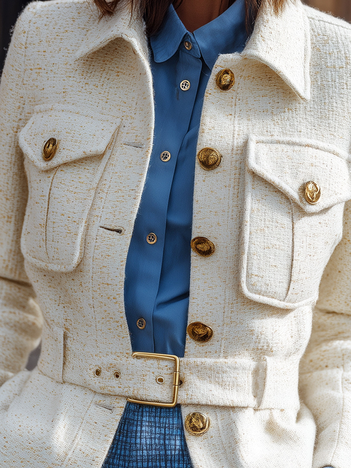 Taidalw Vintage Casual Wool Blend Lapel Collar Metal Button Single-Breasted Belted Jacket