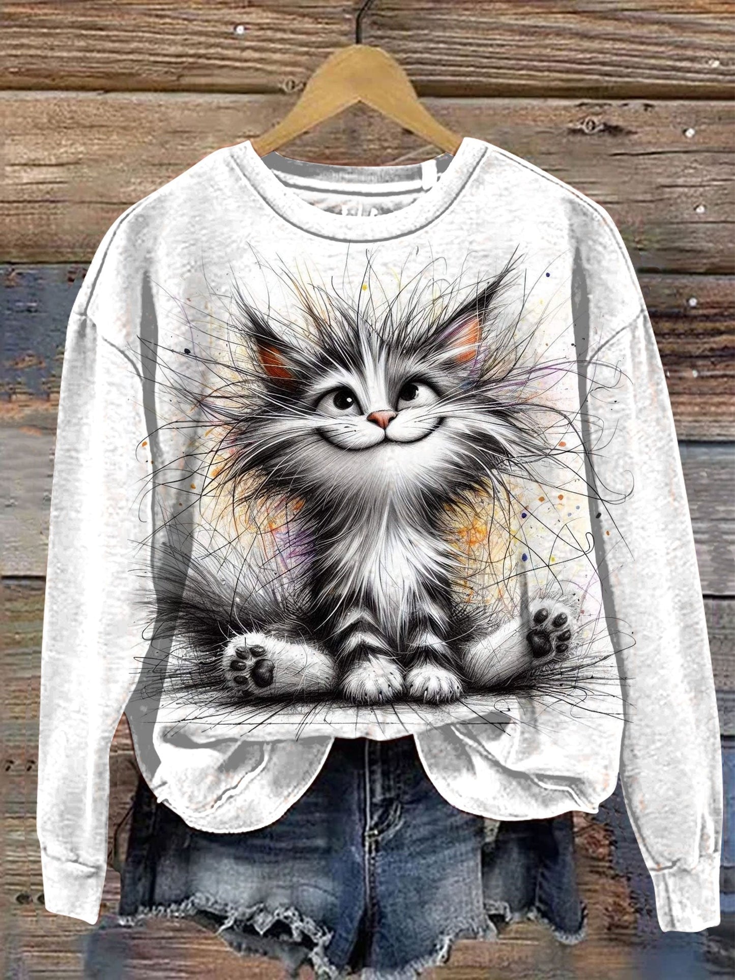 Cute Cat Art Print Casual Sweatshirt