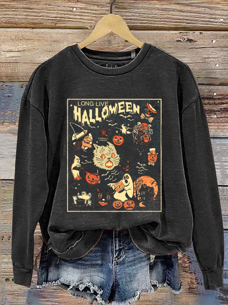Retro Halloween Art Print Casual Sweatshirt
