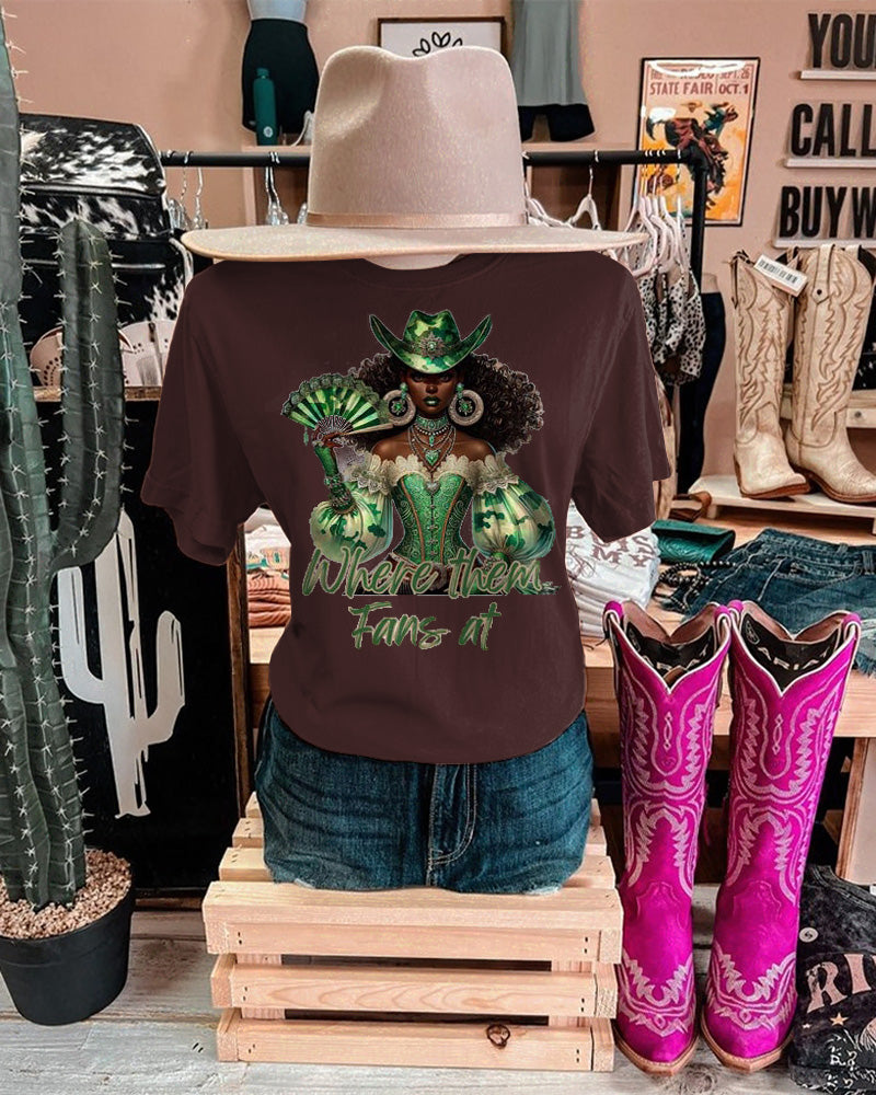 Princess Brown Cowgirl Crew Neck Short Sleeve Cotton T-shirt