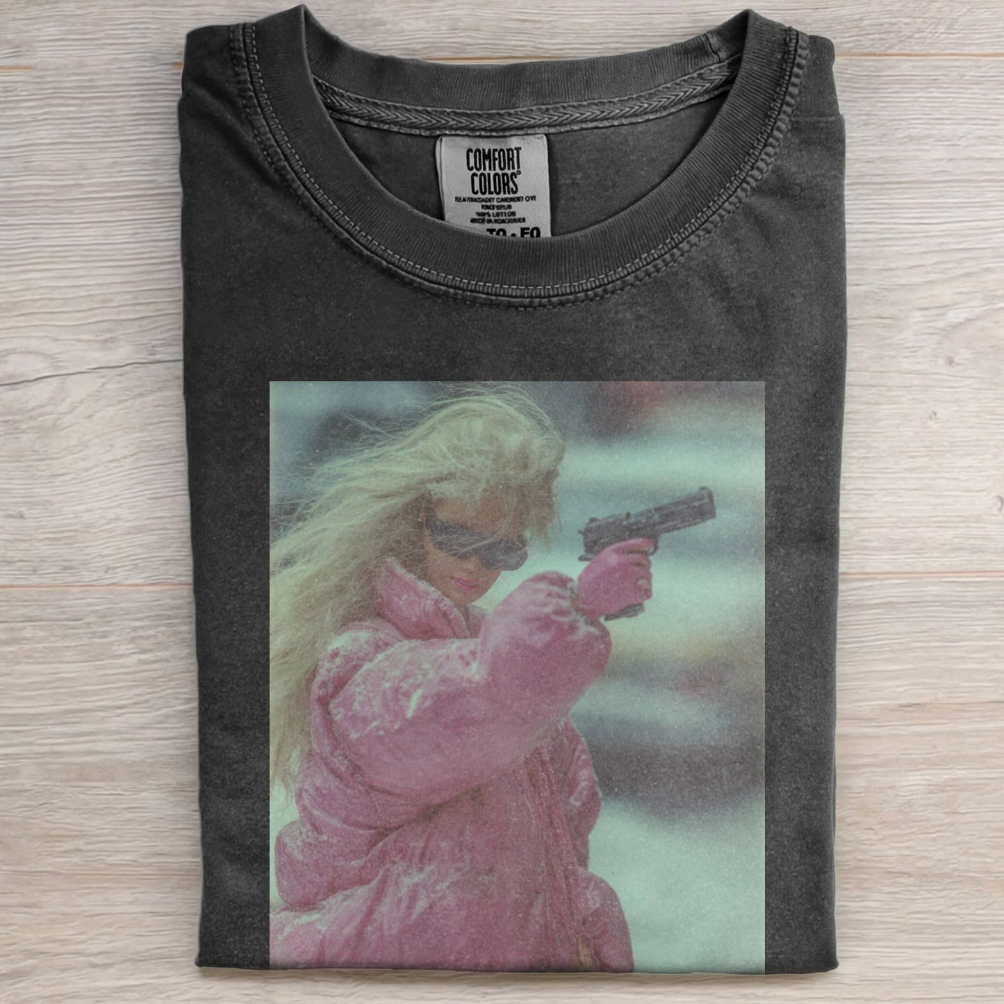 PINK THICK COAT, BARBIECORE WITH A GUN TEE