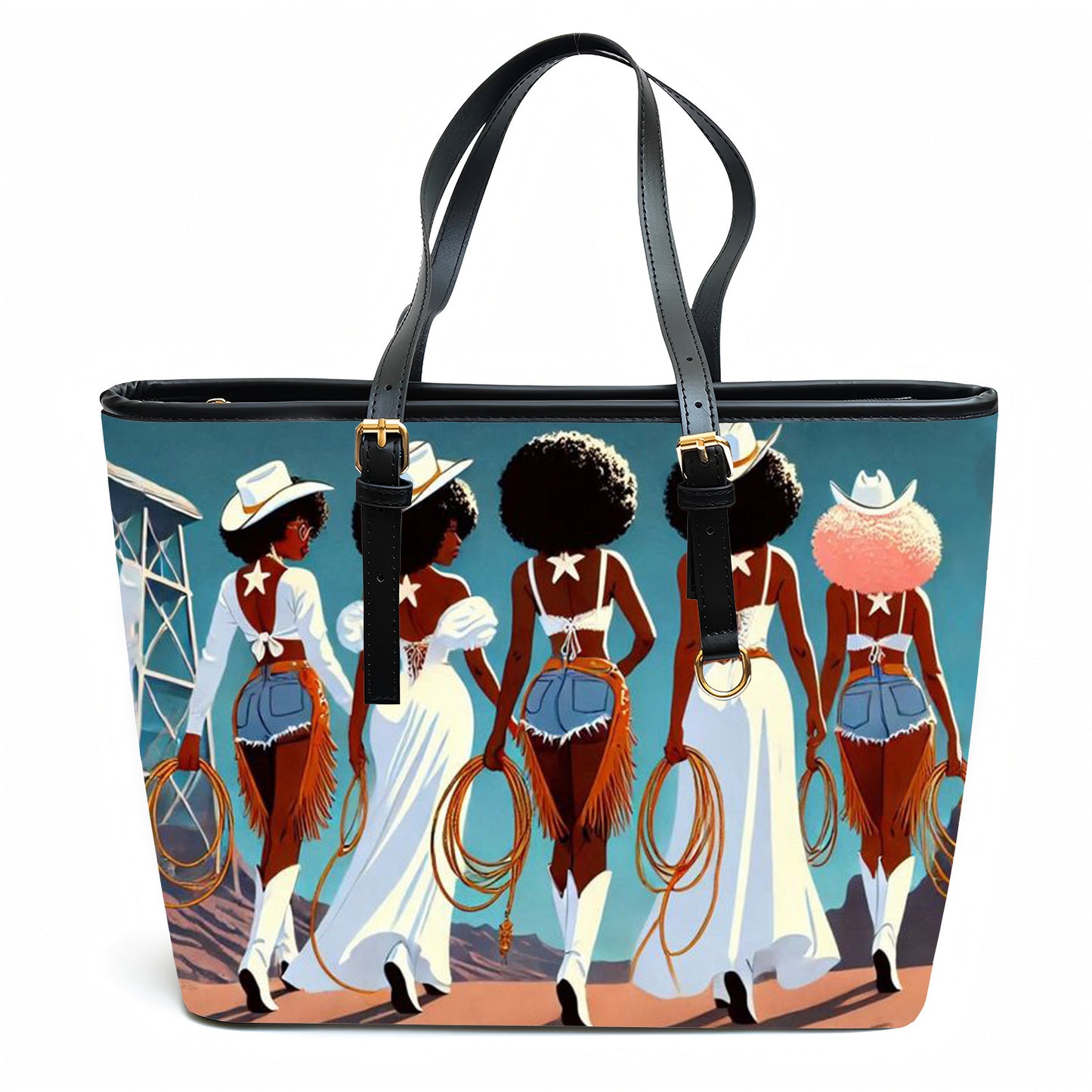 Black Cowgirls Personalized Leather Totebag