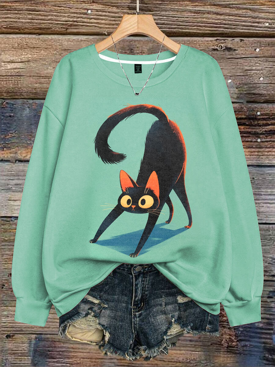 Black Cats Art Print Casual Sweatshirt