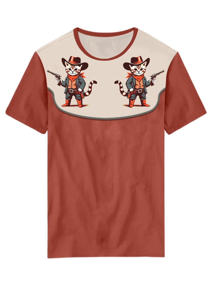 Women'sRetro Western Style Printed Casual Crew Neck T-shirt