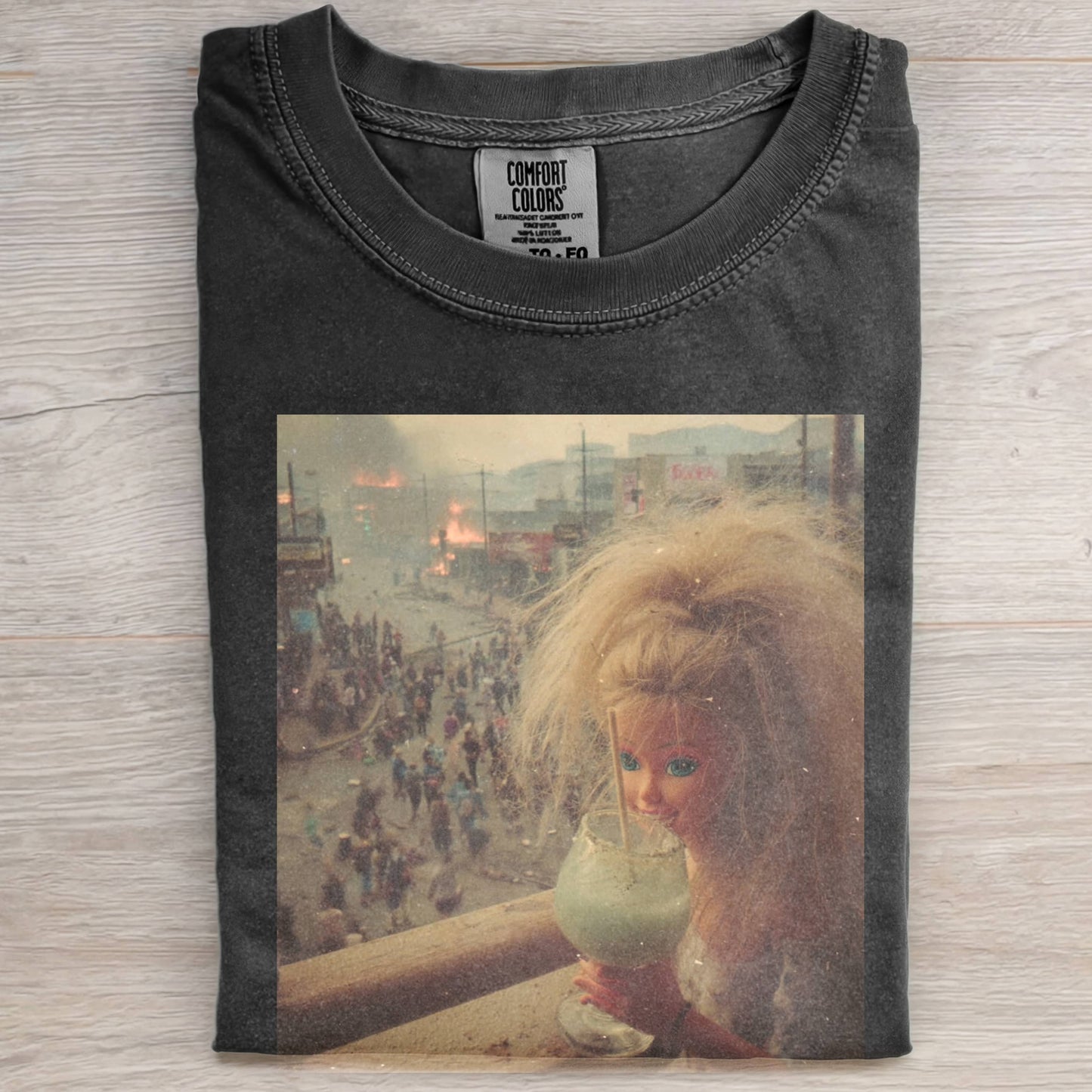 MESSY-HAIRED BARBIECORE DRINKING A BEVERAGE TEE