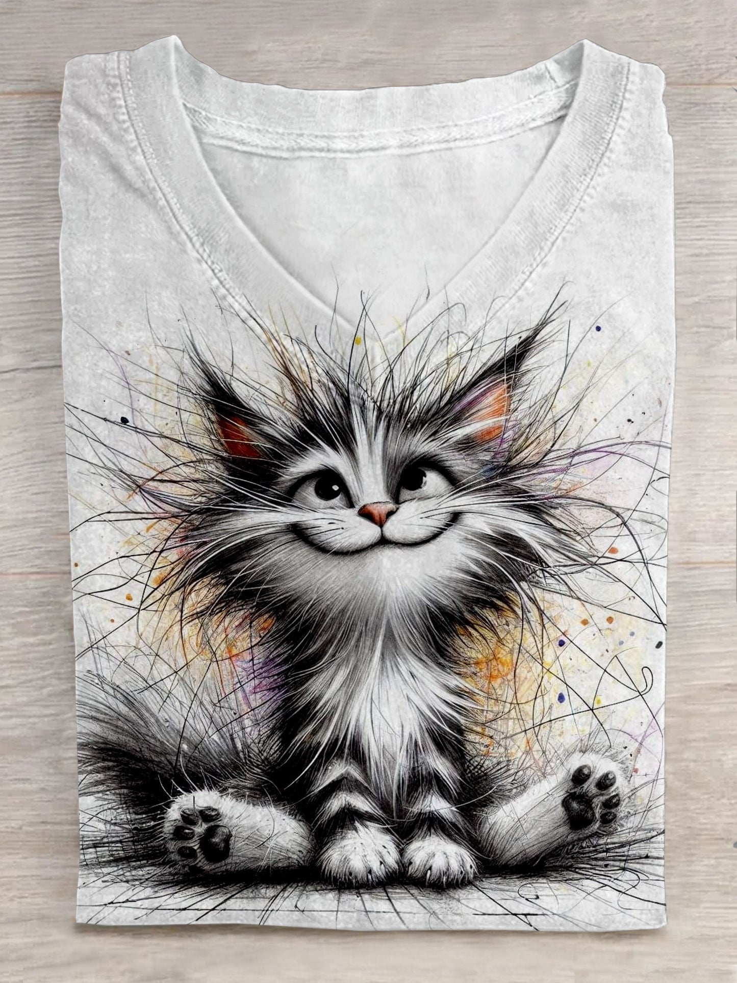 Women's Cat Art Print Casual T-shirt