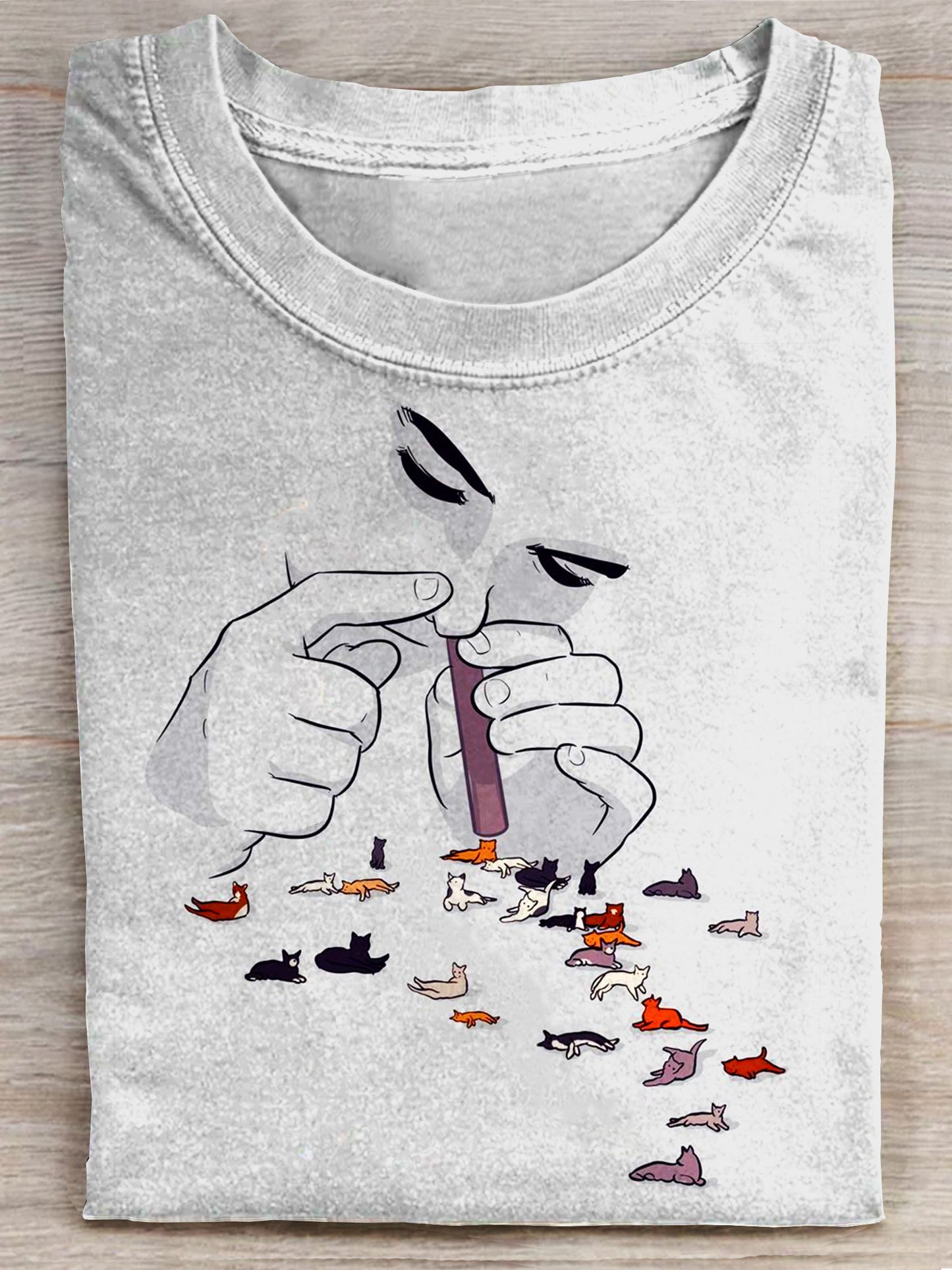 Funny Addicted to Cats Art Print Casaul T-shirt