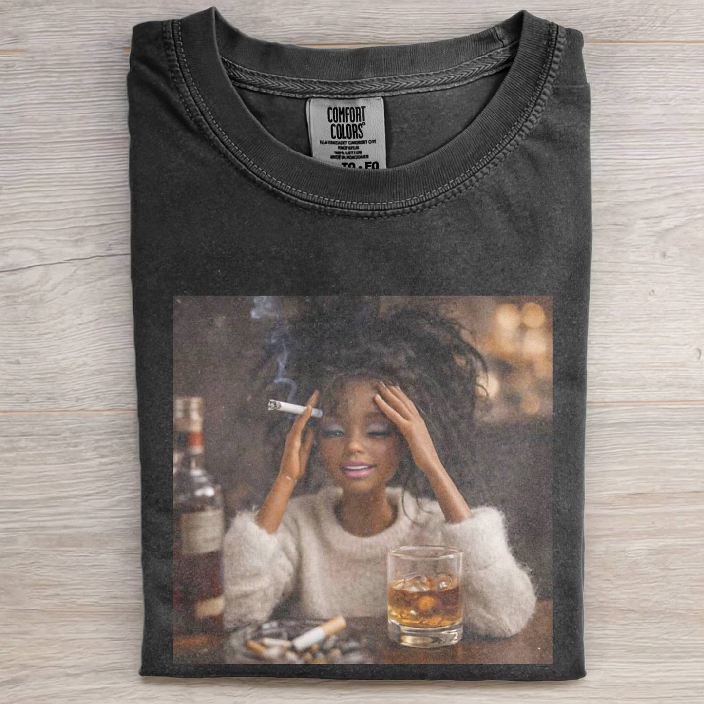 BLACK DOLL FACE HANGOVER POV TEE