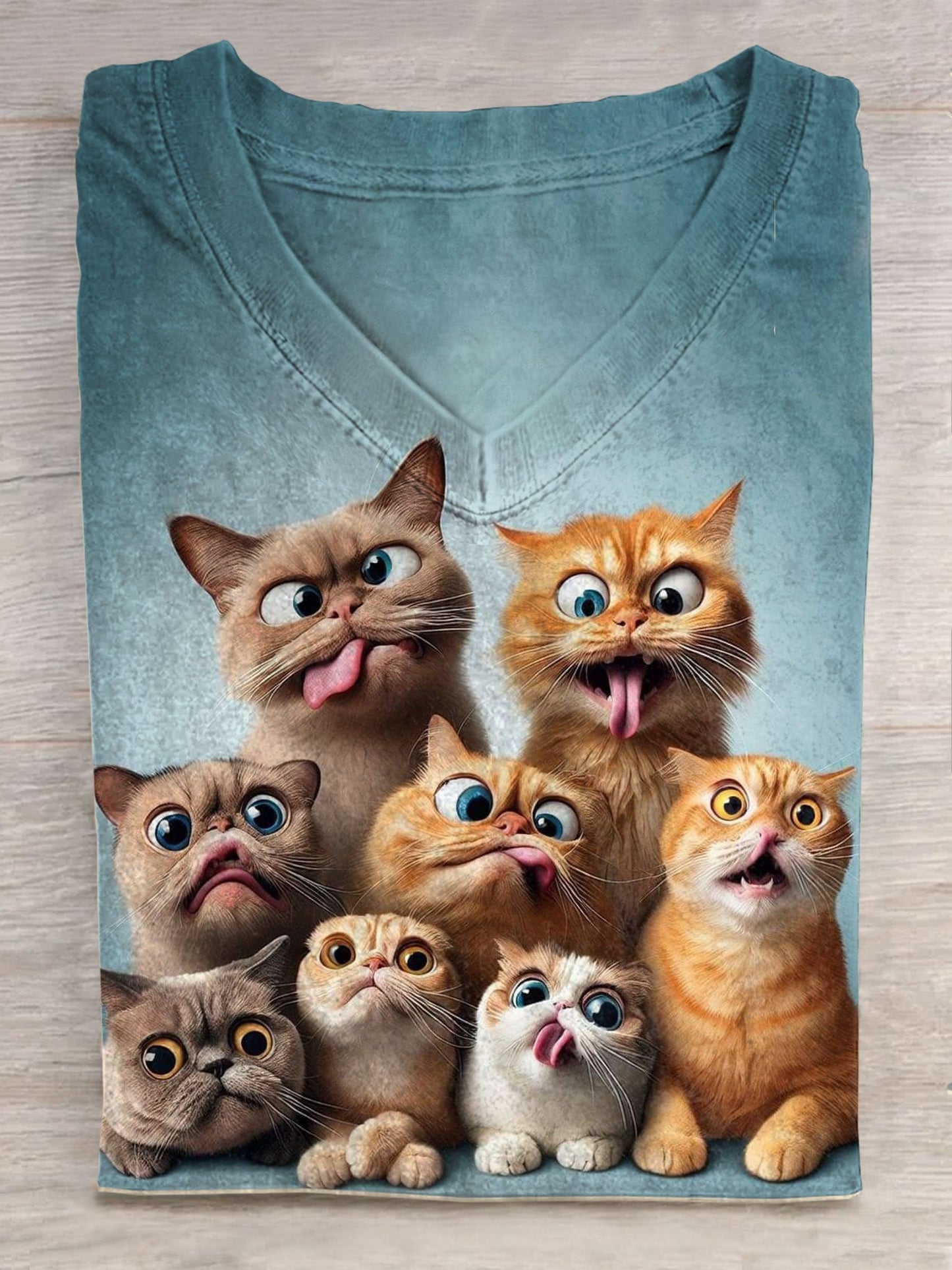 Funny Cat Print Casual Short Sleeve T-shirt