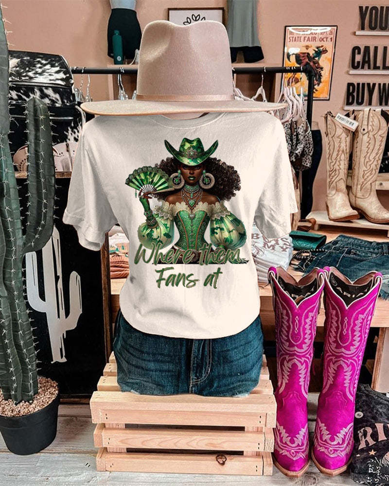 Princess Brown Cowgirl Crew Neck Short Sleeve Cotton T-shirt