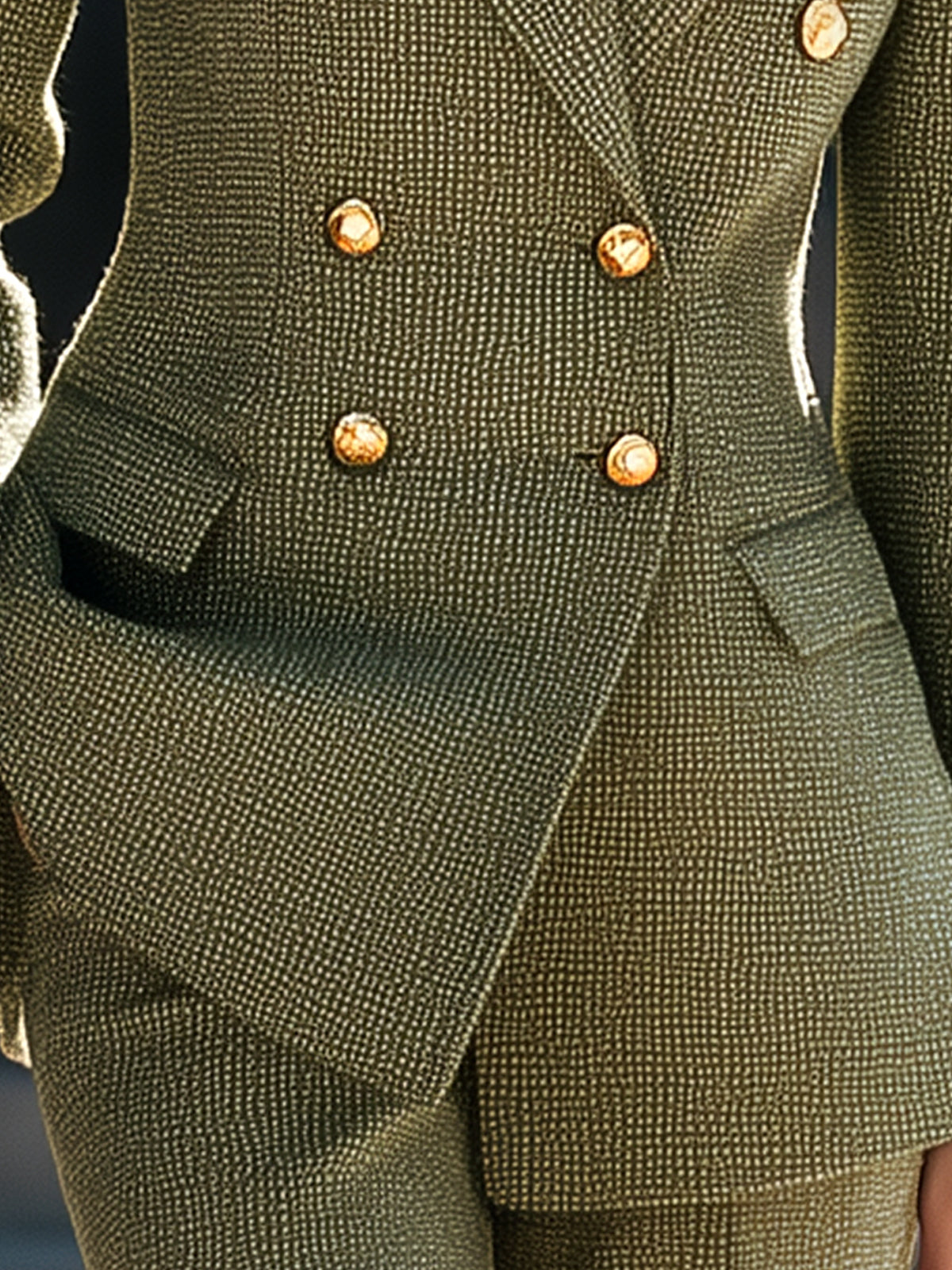 Taidalw Chic Elegant Green Wool Blend Peak Lapel Double-Breasted Slim-Fit Blazer