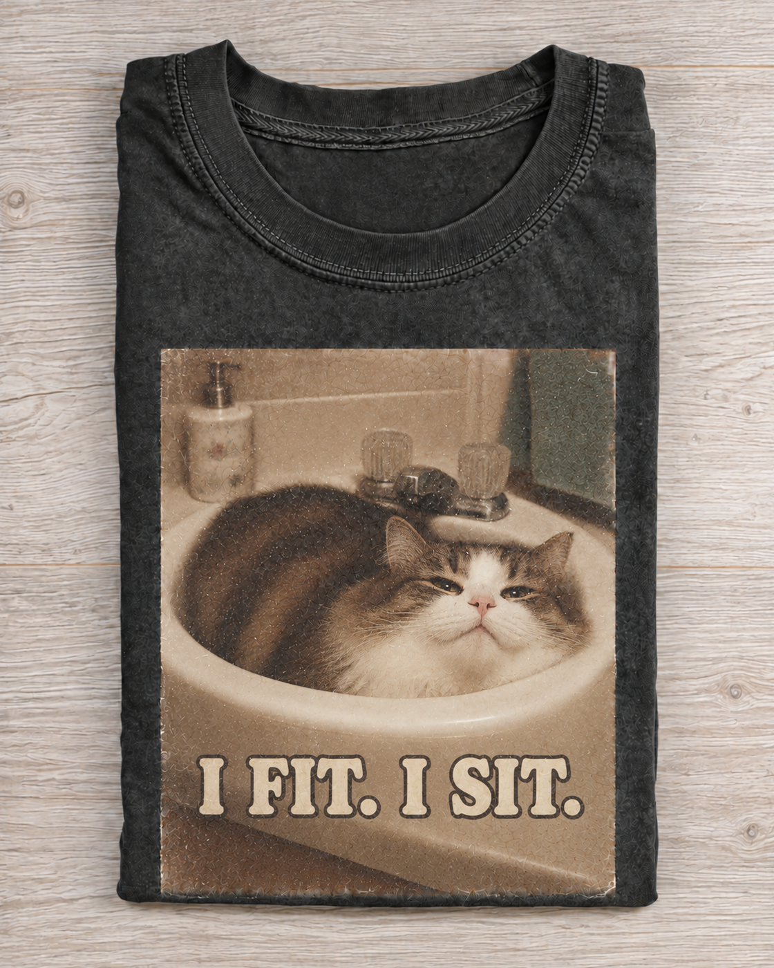 Black Washed Cat Sink I Fit I Sit Graphic Tee