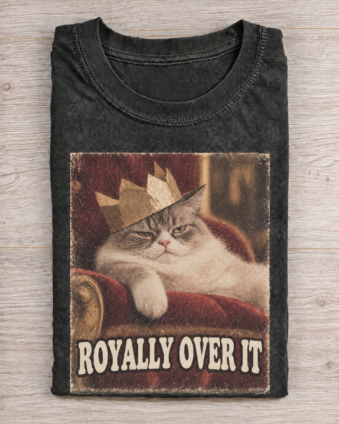 Black Washed Cat Royally Over It Graphic Tee