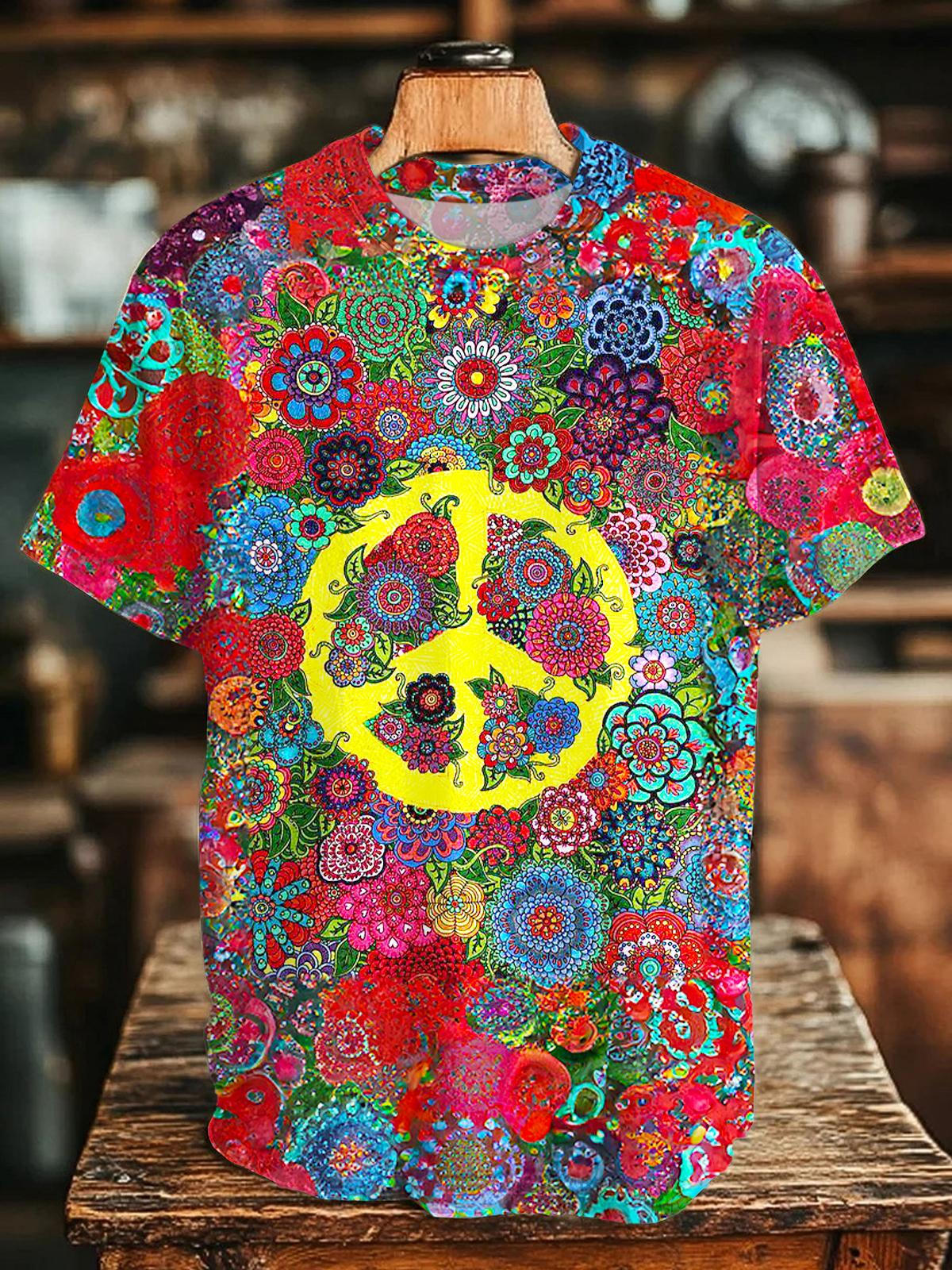 Hippie Vintage Floral Crew Neck T-shirt