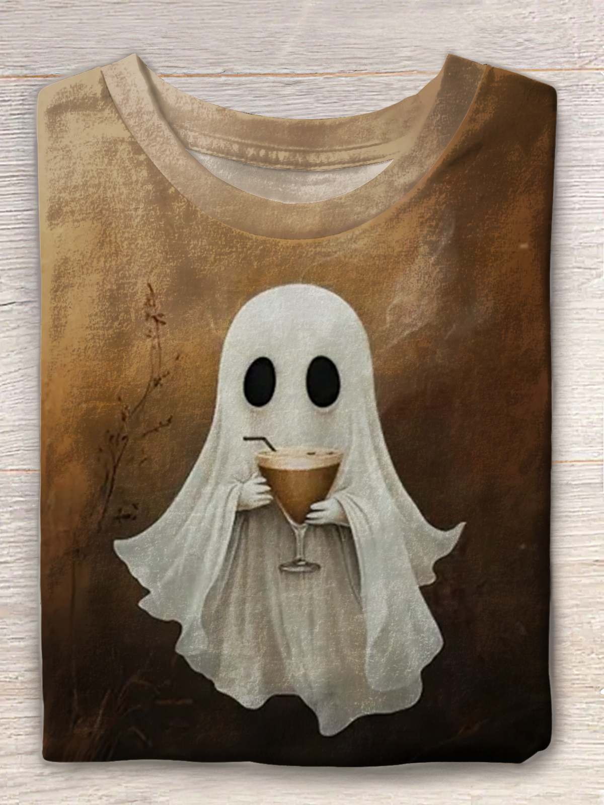 Ghost Drinking Cocktail Espresso Crew Neck T-shirt