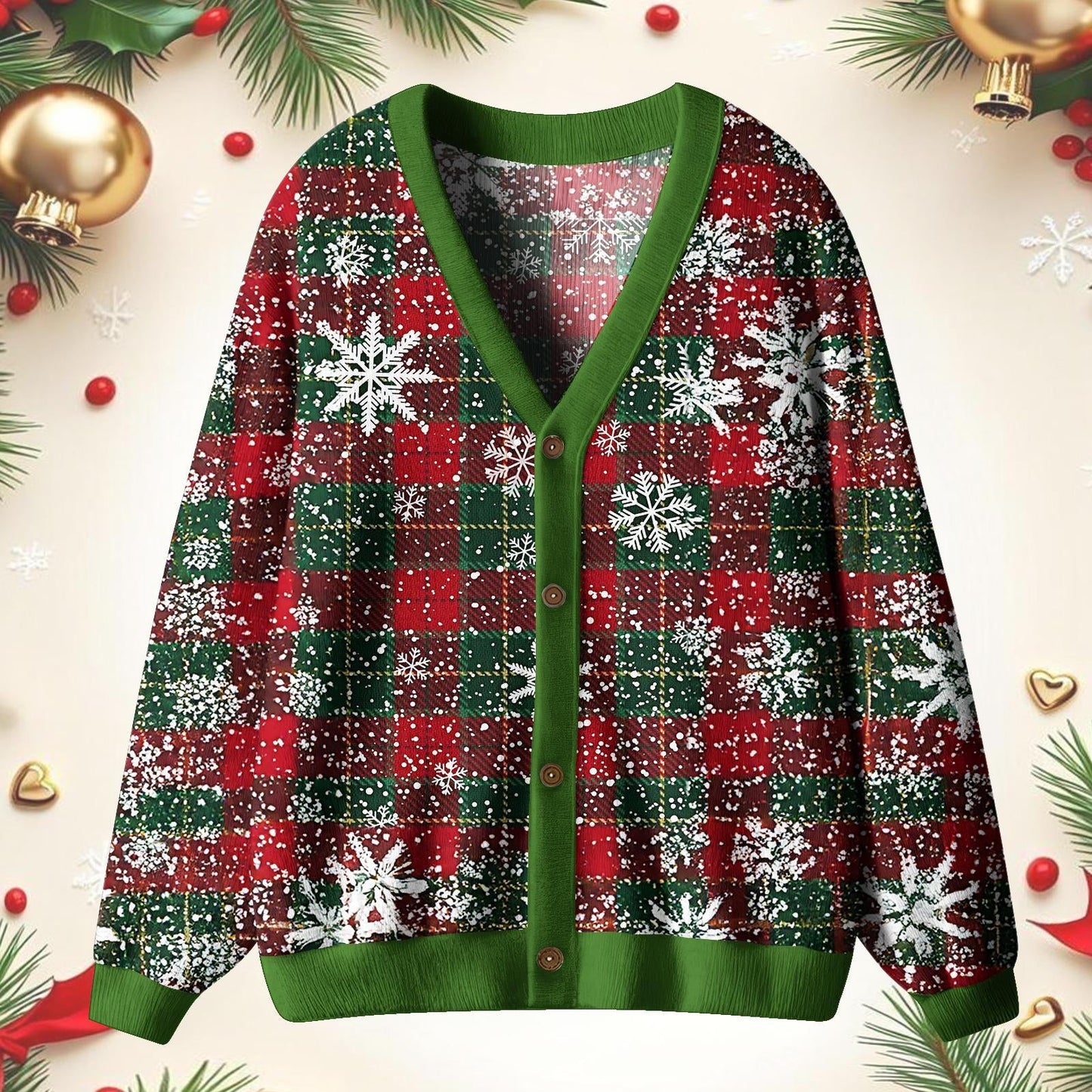 Retro Christmas Plaid Print Unisex Ugly Cardigan Sweaters