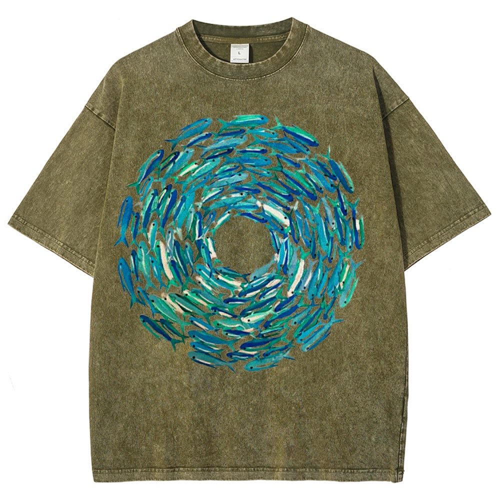 Circle Fishes Unisex Vintage Washed Tee