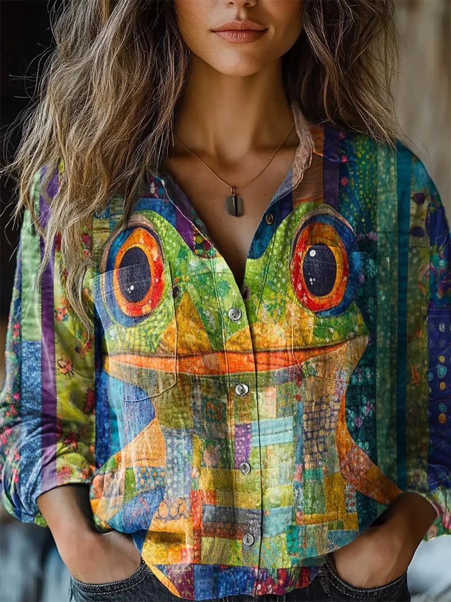 Colorful Trippy Frog Print Cotton Crew Tee