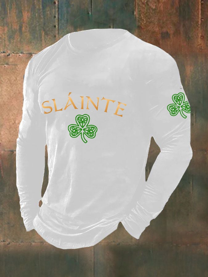 Men's St. Patrick's Day Slainte Shamrock Casual Long Sleeve T-Shirt