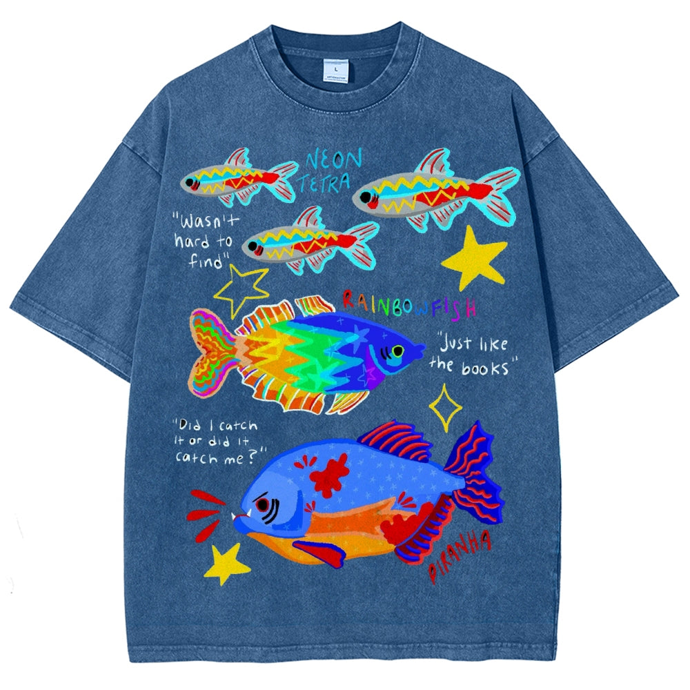 Unisex Rainbow Fish Washed Tee