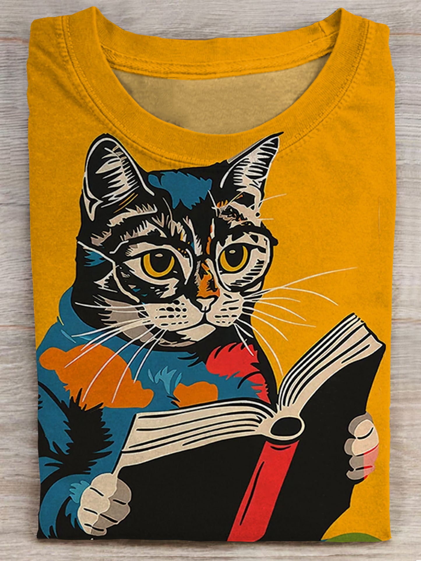 Cat Book Lover Art Print Casaul T-shirt