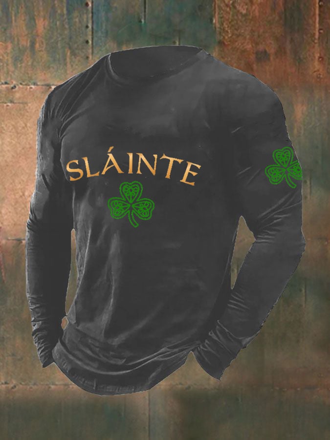 Men's St. Patrick's Day Slainte Shamrock Casual Long Sleeve T-Shirt