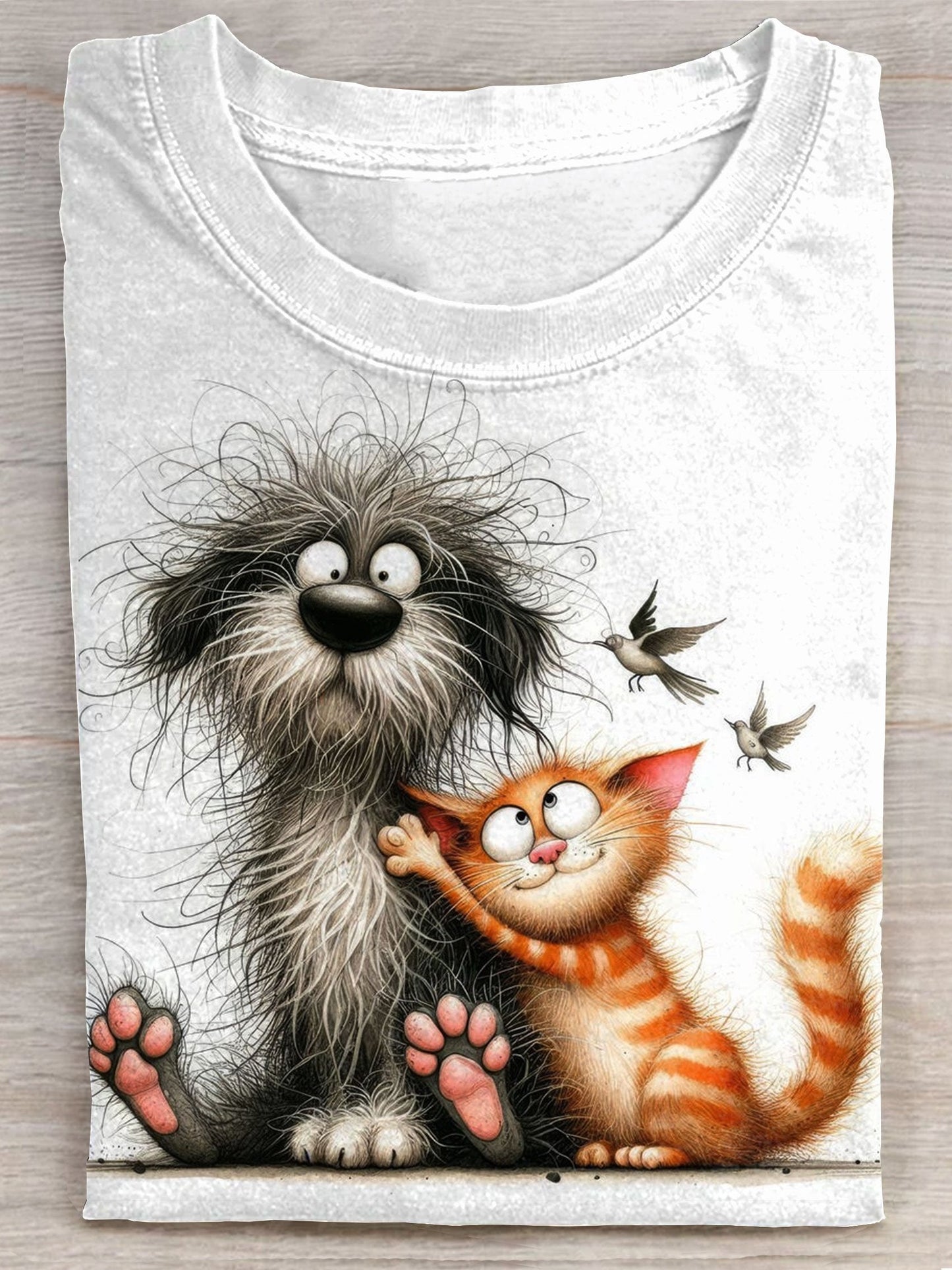 Cat Dog Lover Art Print Casaul Short Sleeve T-shirt