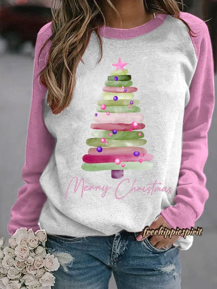 Women's Merry Christmas Tree Print Sweatshirt