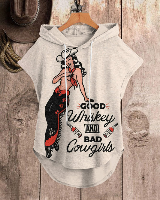 Good Whisky Bad CowGirl Drawstring Hooded Tee