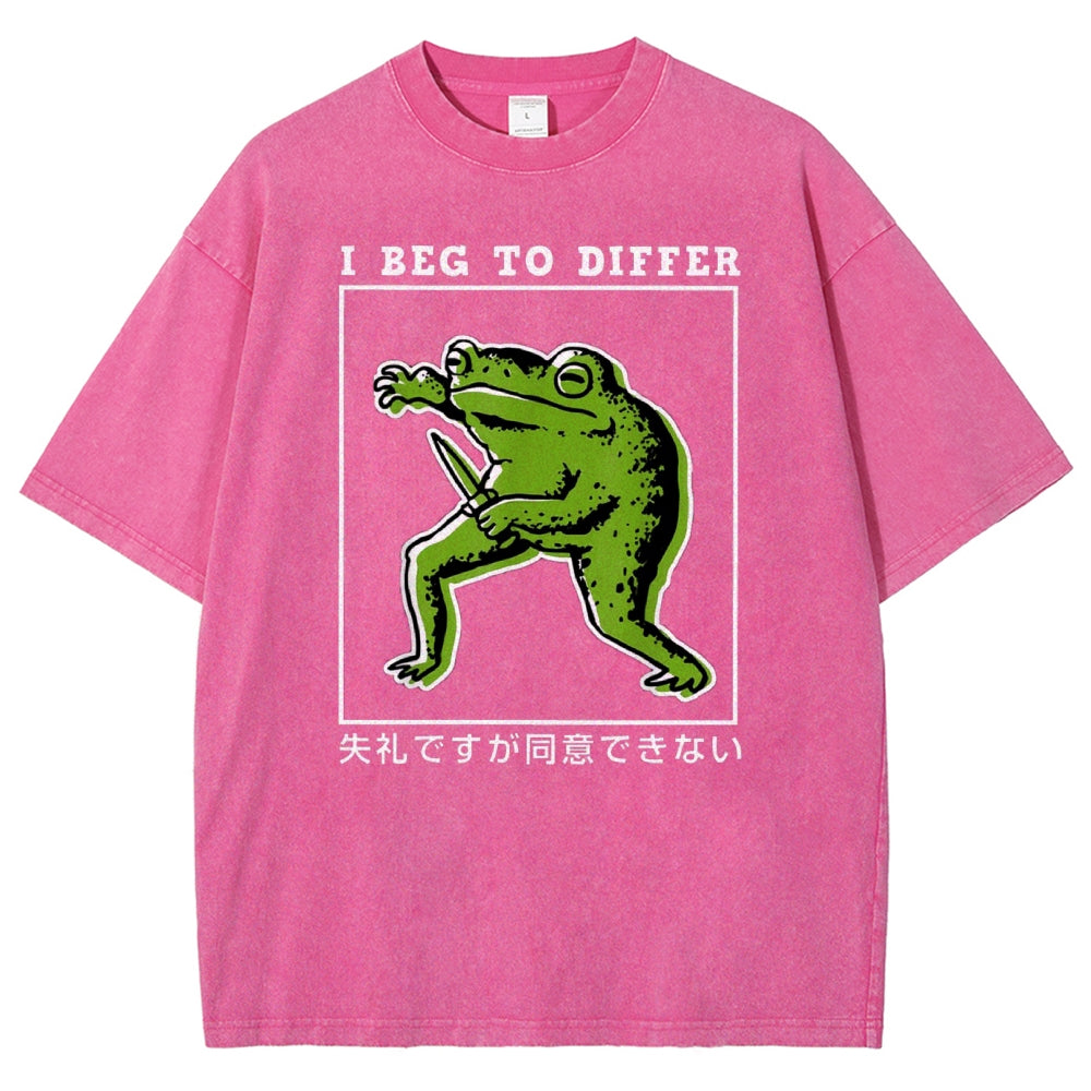Unisex Japanese Frog Printed Washed Tee