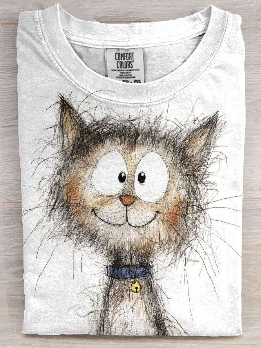 Smile Cat Art Print Casaul Short Sleeve T-shirt